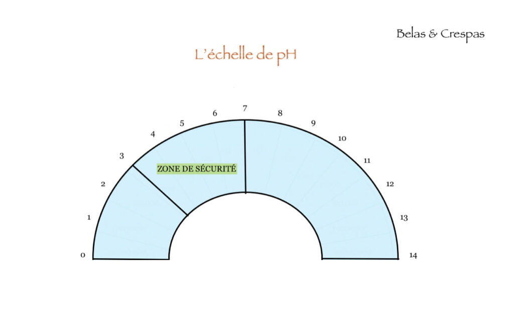 schéma représentant la zone de sécurité du pH des produits capillaires