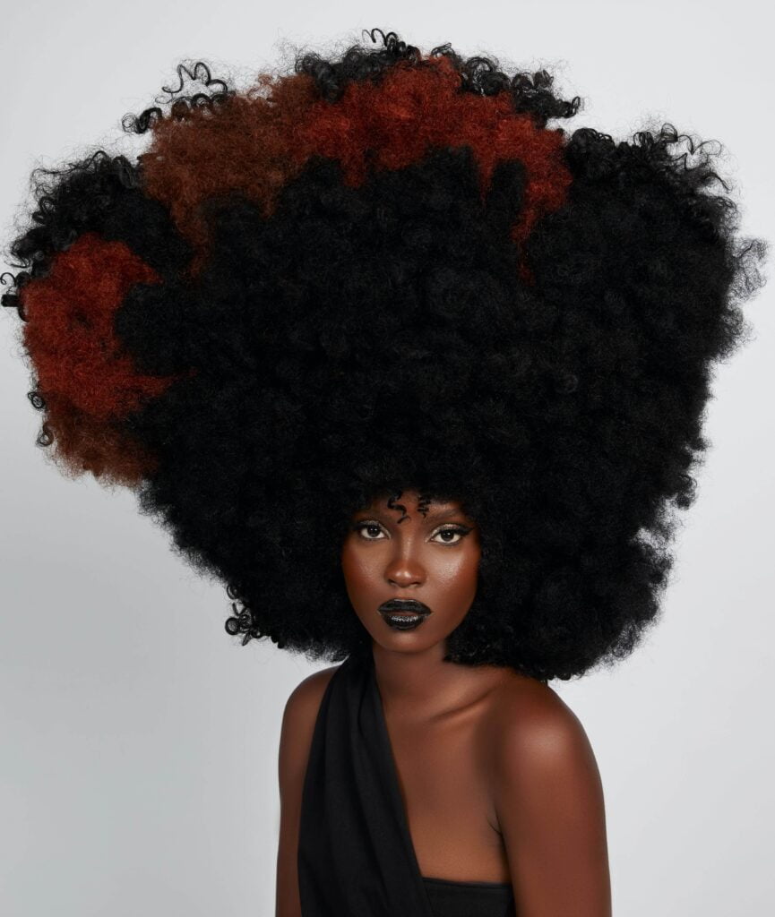 femme aux cheveux crépus afro géant